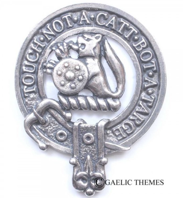 MacBain Clan Crest Badge in Pewter showcasing a traditional belted design for clan members, perfect for everyday use or clan gatherings.