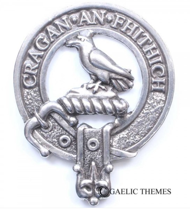 MacDonald of Glengarry Clan Crest Badge in Pewter, featuring a traditional belted design, ideal for wear at clan gatherings or as a stylish cap badge.