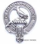 MacDonald of Glengarry Clan Crest Badge in Pewter, featuring a traditional belted design, ideal for wear at clan gatherings or as a stylish cap badge.