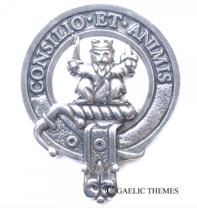 Maitland Clan Crest Badge in Pewter featuring a traditional belted design, ideal for everyday wear and clan gatherings as a cap badge or brooch pin.