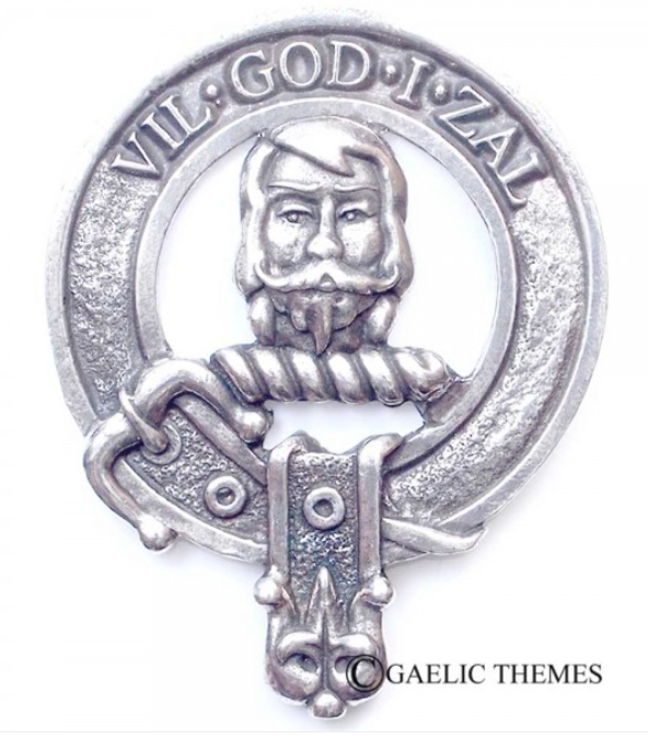 Menzies Clan Crest Badge in Pewter showcasing the traditional belted design; ideal for daily wear and clan gatherings.