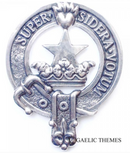 Rattray Clan Crest Badge in Pewter, a stylish accessory for clan gatherings and everyday wear, featuring the traditional belted design.