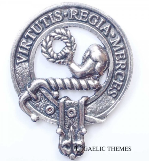 Skene Clan Crest Badge in Pewter depicting traditional belted design suitable for everyday wear and clan gatherings.