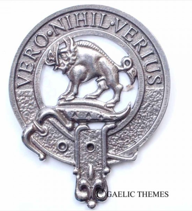 Weir Clan Crest Badge in Pewter featuring a traditional belted design, suitable for cap or brooch use, measuring approximately 2" x 2.5".