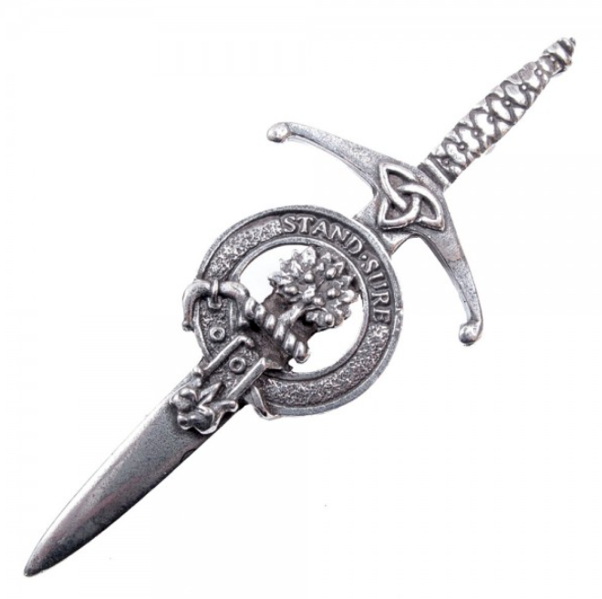 Clan Crest Pewter Kilt Pin featuring the Anderson Crest, beautifully crafted with an antique palladium finish, perfect for adding authenticity to your Scottish attire.