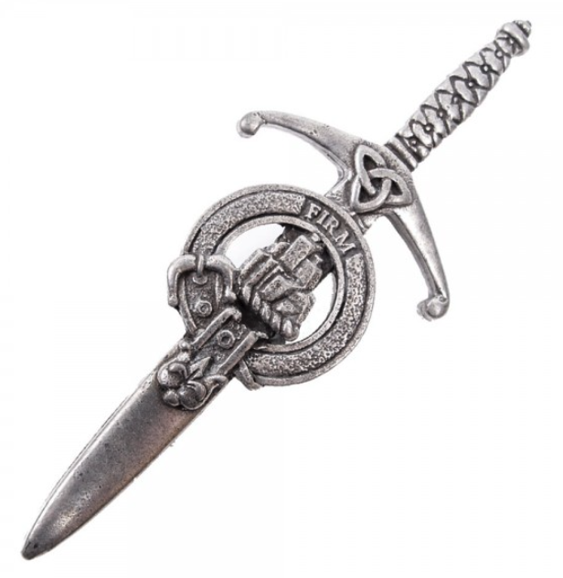 Clan Crest Pewter Kilt Pin with Dalrymple Crest showcasing its antique palladium finish and traditional Scottish craftsmanship.