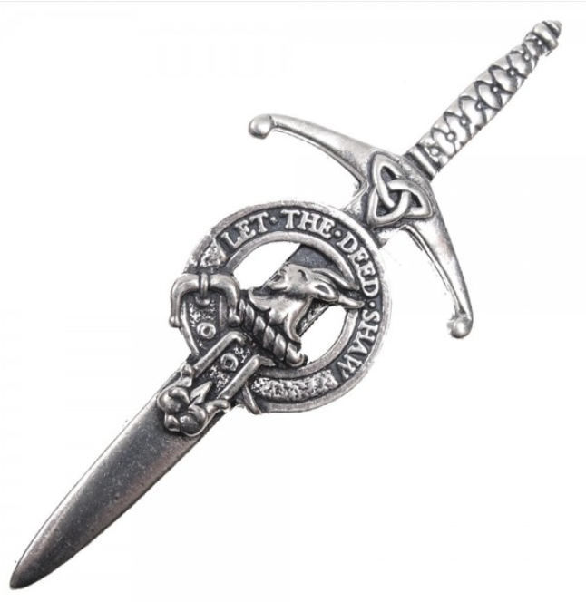 Clan Crest Pewter Kilt Pin with Fleming Crest in antique palladium finish, showcasing traditional Scottish craftsmanship and design.