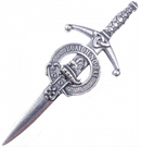 Clan Crest Pewter Kilt Pin with Forsyth Crest showcasing intricate design and antique palladium finish, crafted in Scotland with quality pewter.
