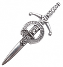 Clan Crest Pewter Kilt Pin with Ged Crest, showcasing its antique palladium finish and intricate detailing, crafted in Scotland from fine pewter.