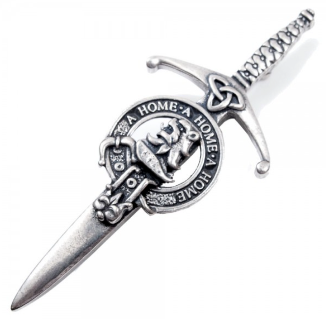 Clan Crest Pewter Kilt Pin with Home/Hume Crest showcasing its antique palladium finish and traditional craftsmanship, perfect for Scottish heritage attire.