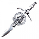 Clan Crest Pewter Kilt Pin with Livingston Crest, featuring a traditional broadsword design in antique palladium finish, handcrafted in Scotland.