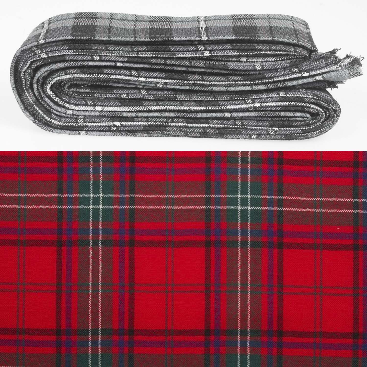 Wool Strip Ribbon in Seton Modern Tartan - A set of 5 versatile wool tartan strips, perfect for weddings and special occasions, showcasing vibrant colors and distinct patterns.