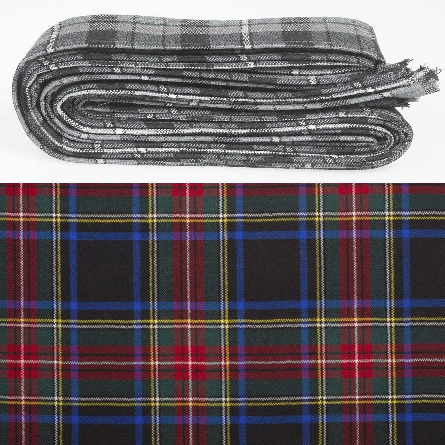 Wool Strip Ribbon in Stewart Black Modern Tartan showcasing a stylish design, perfect for wedding trimmings and crafts.
