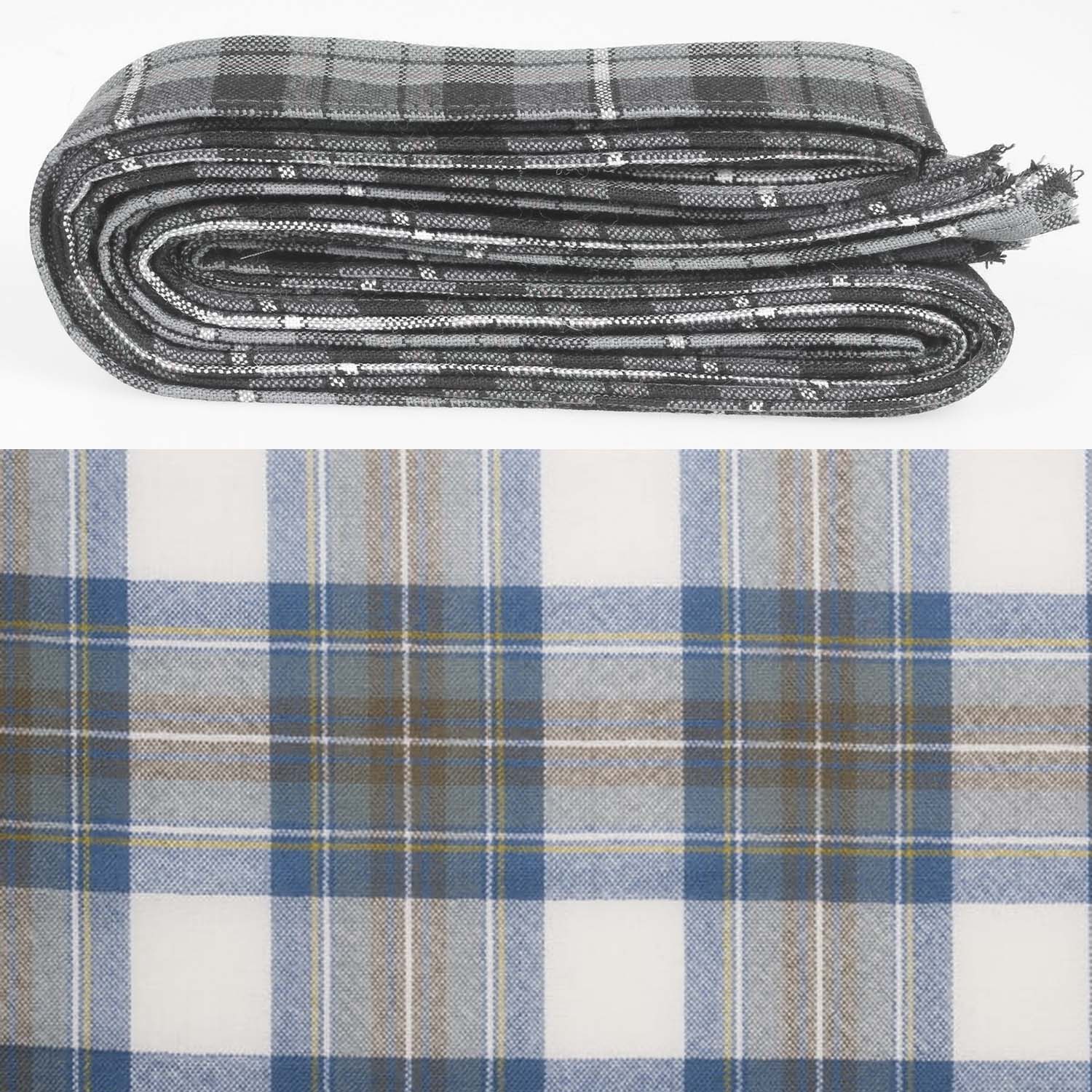 Wool Strip Ribbon in Stewart Muted Blue Weathered Tartan showcasing five customizable strips, perfect for wedding decorations and vintage events.