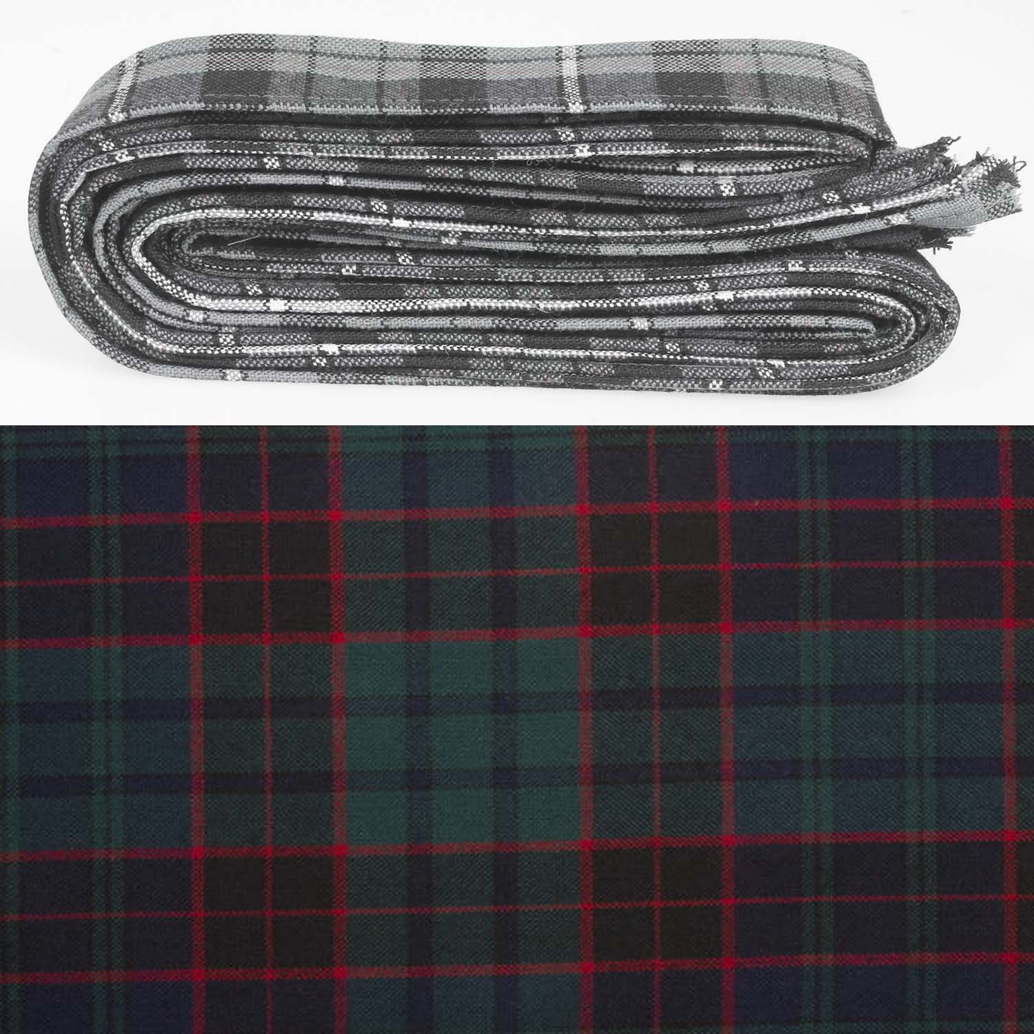 Wool Strip Ribbon in Stewart Old Modern Tartan displayed elegantly, featuring fine weight wool strips ideal for wedding decorations and crafting, with options for customizable widths.