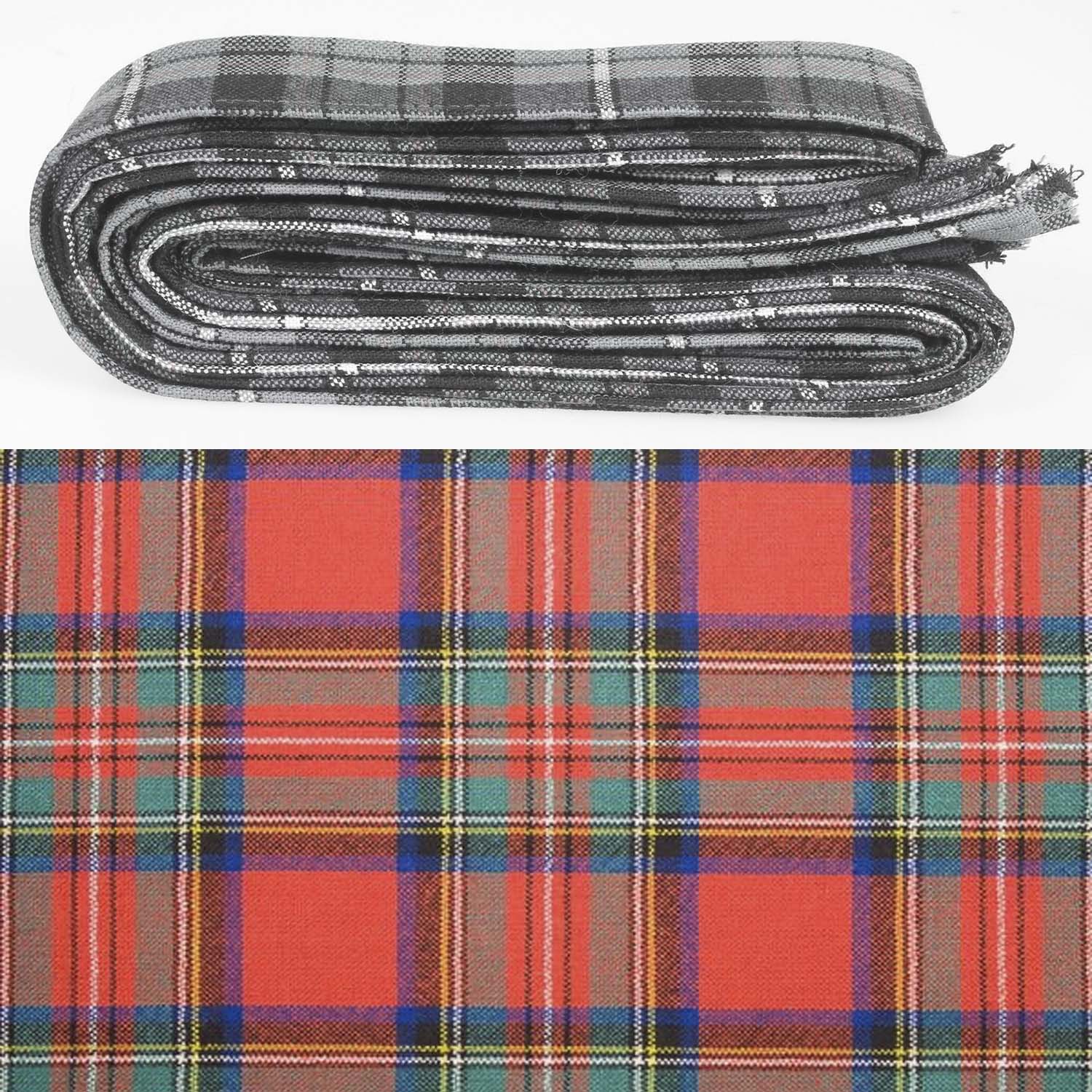 Wool Strip Ribbon in Stewart Royal Ancient Tartan - stylish and versatile ribbon for weddings and crafts, featuring unique patterns and raw ends.