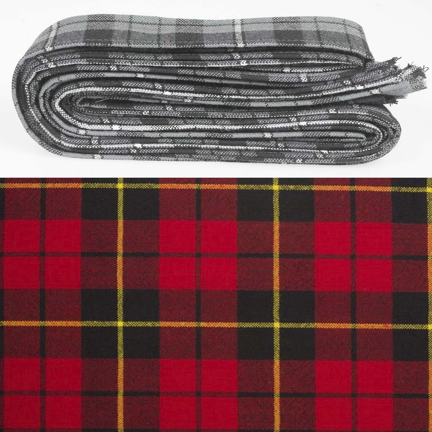 Wool Strip Ribbon in Wallace Modern Tartan - 5 Strips, Choose Your Width, showcasing vibrant tartan designs, perfect for weddings and creative projects.