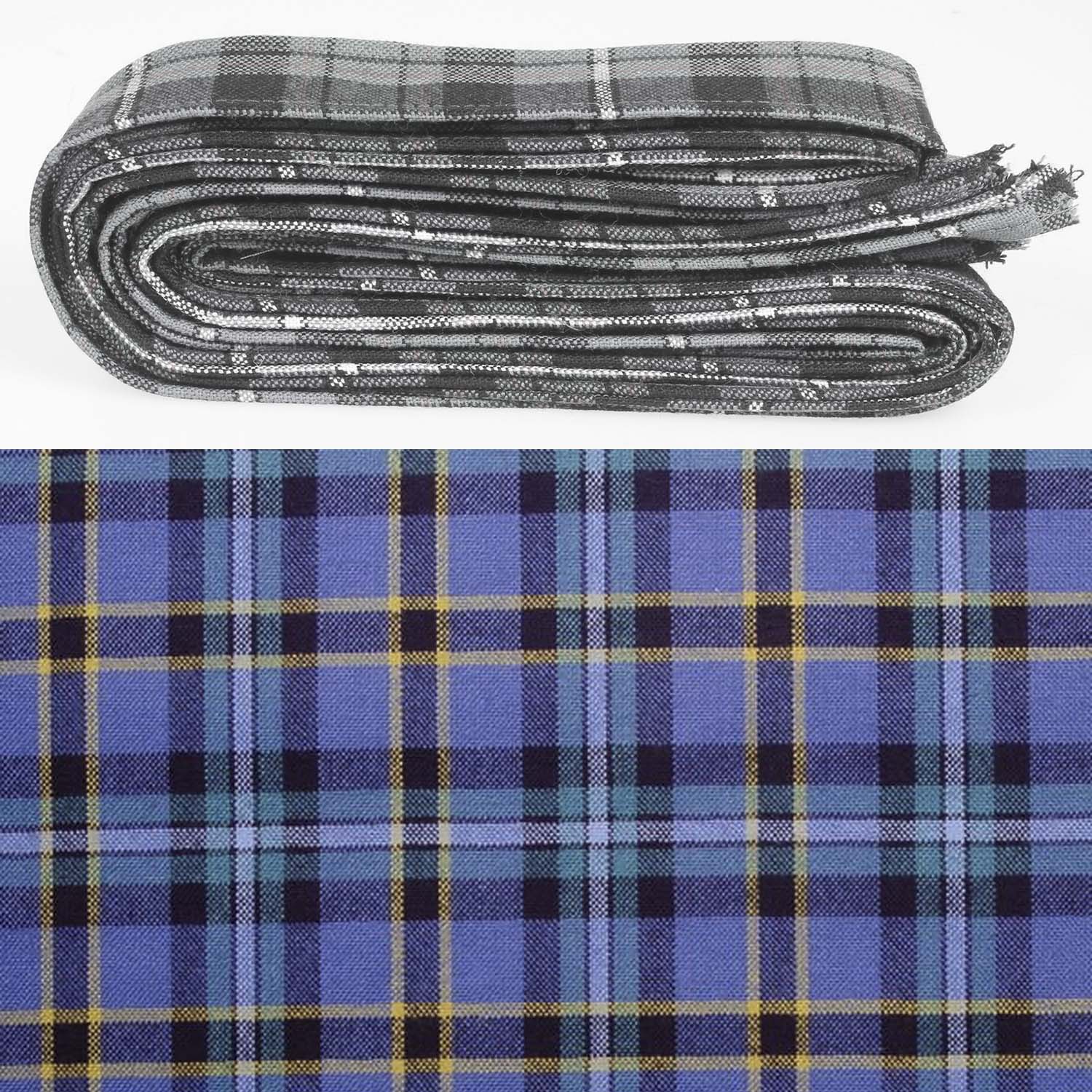Wool Strip Ribbon in Weir Ancient Tartan displayed in various widths, highlighting its versatility for DIY projects and elegant event decorations.