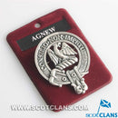 Agnew Clan Crest Badge in Pewter featuring a traditional belted design, perfect for everyday wear or clan gatherings.