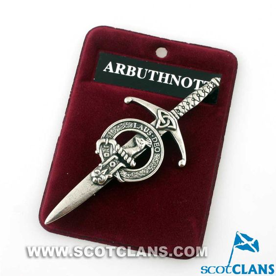 Clan Crest Pewter Kilt Pin featuring the Arbuthnot Crest, handcrafted in Scotland with an antique palladium finish, ideal for adding character to traditional Scottish attire.