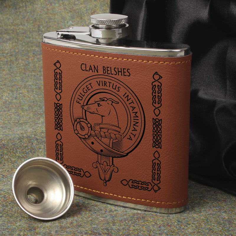 Belshes Clan Crest PU Leather Covered Hip Flask