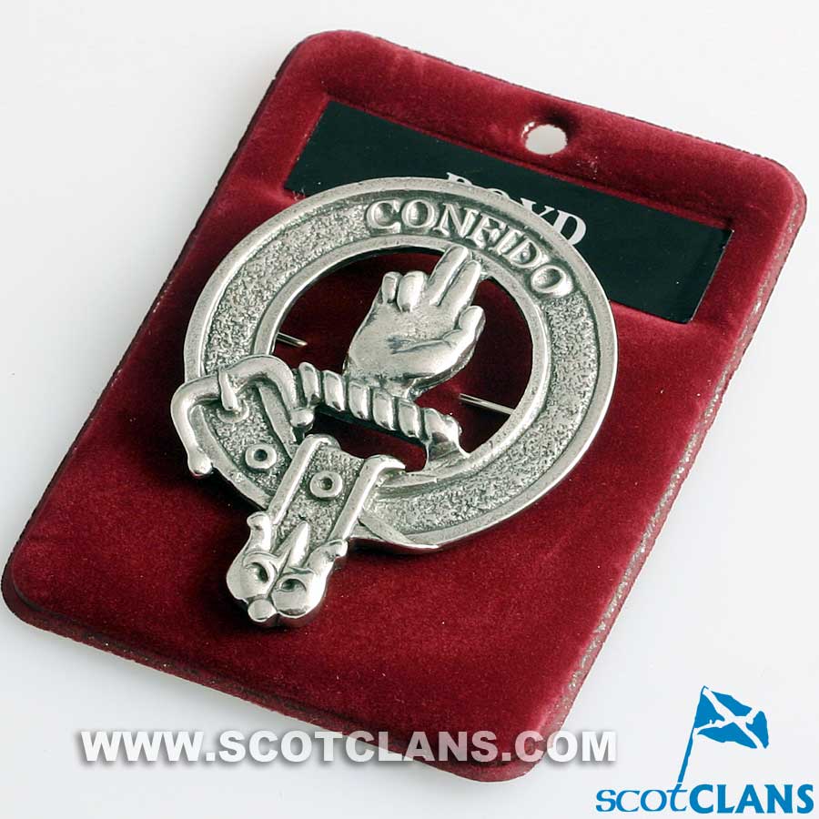 Boyd Clan Crest Badge in Pewter, a stylish accessory featuring a traditional design for clan gatherings or everyday wear.