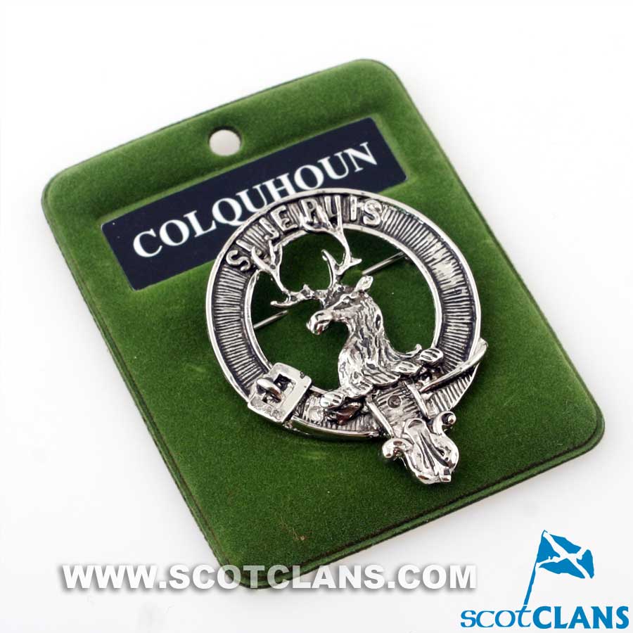 Colquhoun Clan Crest Badge in Pewter showcasing its intricate design and handcrafted quality. A must-have accessory for proud clan members.