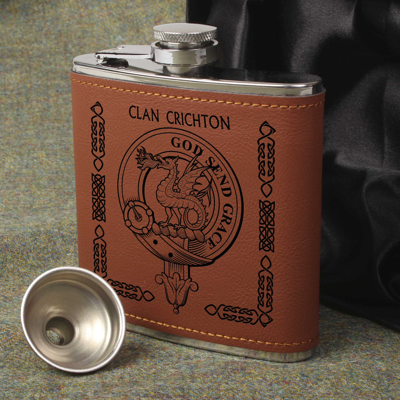Crichton Clan Crest PU Leather Covered Hip Flask