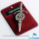 Clan Crest Pewter Kilt Pin with Crichton Crest showcasing a traditional Scottish pewter design, perfect for Kilt lovers.