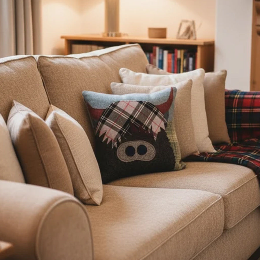 Highland Cow Cushion Cover - pick a tartan