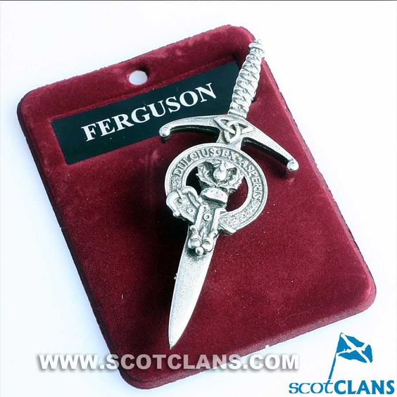 Clan Crest Pewter Kilt Pin with Ferguson Crest showing an elegant broadsword design in antique palladium finish, perfect for Scottish heritage.