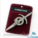 Clan Crest Pewter Kilt Pin featuring the Forbes Crest, beautifully crafted in Scotland with an antique palladium finish, ideal for showcasing your Scottish heritage.