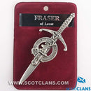 Clan Crest Pewter Kilt Pin featuring Fraser of Lovat Crest, beautifully crafted in Scotland, showcasing an antique palladium finish.