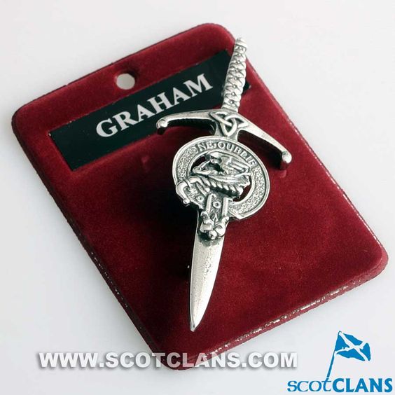 Clan Crest Pewter Kilt Pin with Graham Crest, featuring an antique palladium finish and hand-cast in Scotland, perfect for showcasing your Scottish heritage.