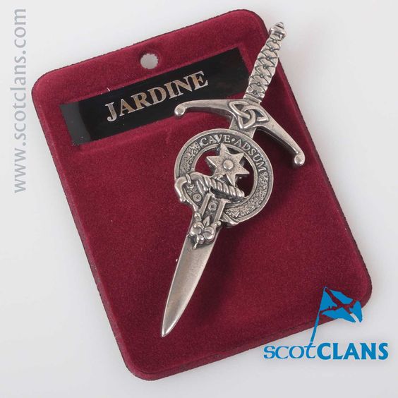 Clan Crest Pewter Kilt Pin featuring the Jardine Crest with antique palladium finish, showcasing traditional Scottish craftsmanship.