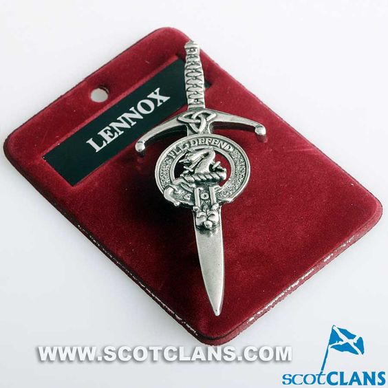 Clan Crest Pewter Kilt Pin featuring Lennox Crest, crafted in Scotland with an antique palladium finish.