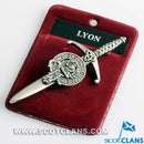 Clan Crest Pewter Kilt Pin featuring the Lyon Crest in an antique palladium finish, a traditional Scottish accessory