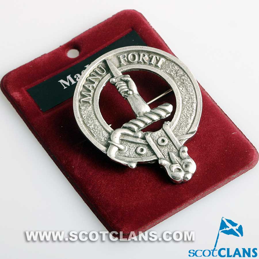 MacKay Clan Crest Badge in Pewter, showcasing the traditional belted design, ideal for wear at clan gatherings or everyday use.