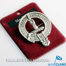 MacKay Clan Crest Badge in Pewter, showcasing the traditional belted design, ideal for wear at clan gatherings or everyday use.
