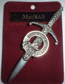 Clan Crest Pewter Kilt Pin with MacNab Crest in antique palladium finish, showcasing traditional Scottish craftsmanship.