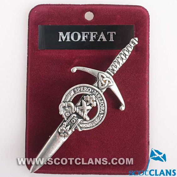 Clan Crest Pewter Kilt Pin with Moffat Crest showcasing its antique palladium finish and traditional Scottish design, perfect for adding to any kilt attire.