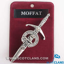 Clan Crest Pewter Kilt Pin with Moffat Crest showcasing its antique palladium finish and traditional Scottish design, perfect for adding to any kilt attire.