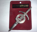 Clan Crest Pewter Kilt Pin with Montgomery Crest - elegantly crafted pewter kilt pin featuring traditional Scottish design, perfect for showcasing your clan heritage.