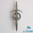 Clan Crest Pewter Kilt Pin featuring the Morrison Crest, crafted in antique palladium finish, ideal for Scottish heritage enthusiasts.