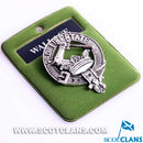 Wallace Clan Crest Badge in Pewter showcasing elegant design and heritage. Perfect accessory for clan pride.