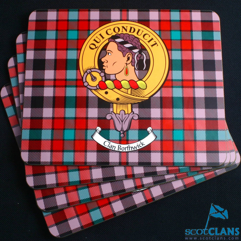 Borthwick Clan Crest and Tartan Place Mats - Set of Four