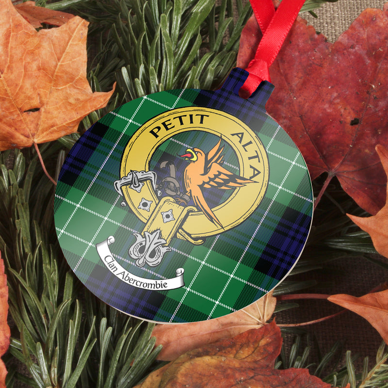 Abercrombie Clan Crest and Tartan Metal Christmas Ornament - 6 Styles Available