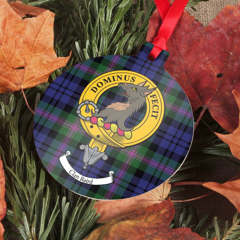 Baird Clan Crest and Tartan Metal Christmas Ornament - 6 Styles Available
