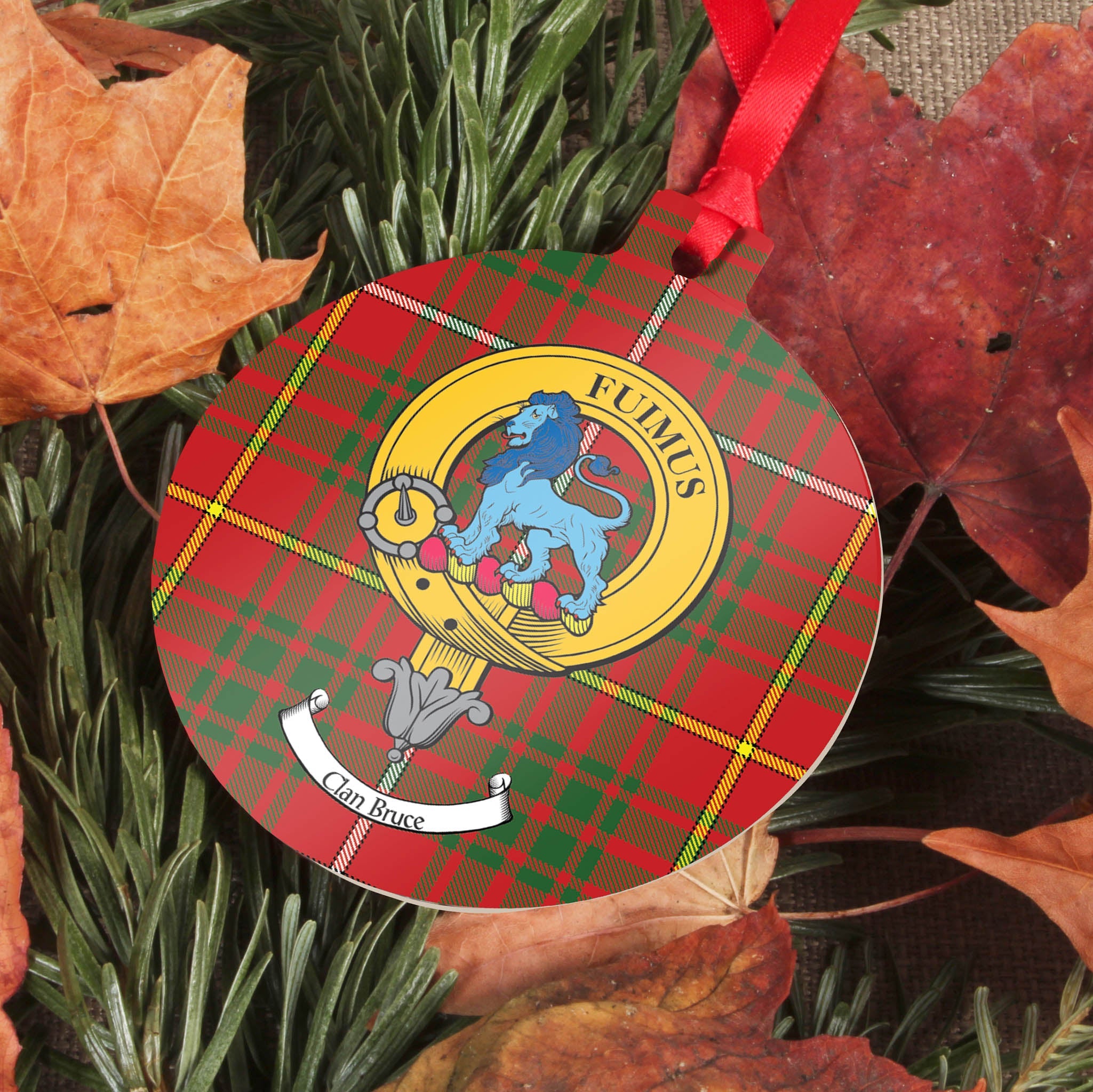 Bruce Clan Crest and Tartan Metal Christmas Ornament - 6 Styles Available
