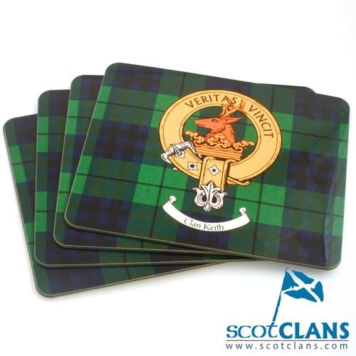 Keith Clan Crest and Tartan Place Mats - Set of Four